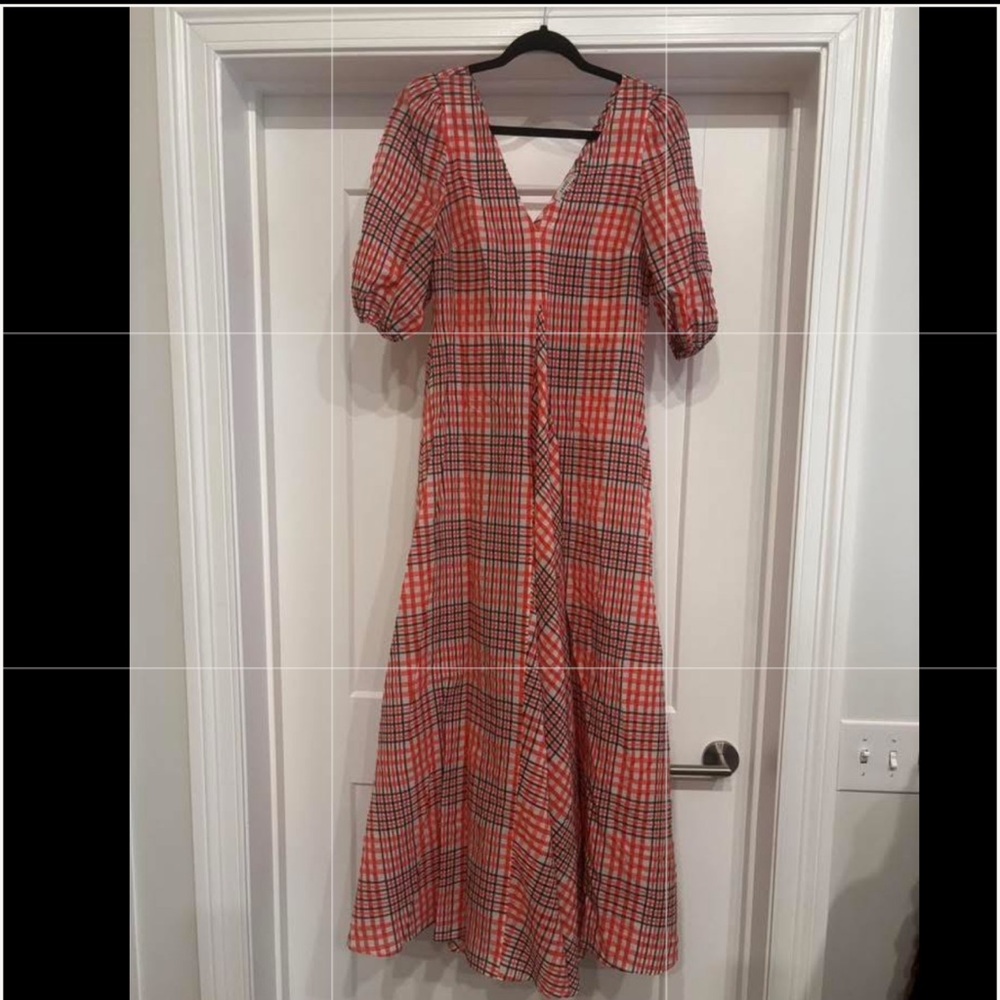 Ganni Red Plaid Maxi Dress Sz 34